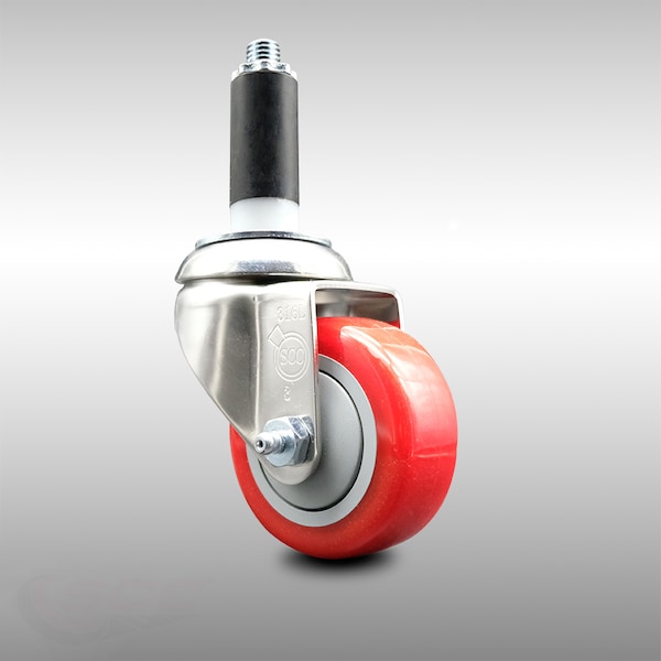 3.5 Inch 316SS Red Polyurethane Wheel Swivel 1 Inch Expanding Stem Caster